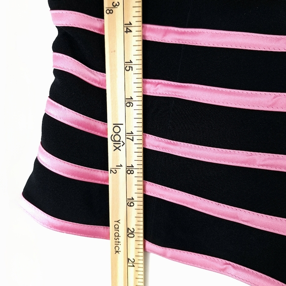 JS Collections Pink & Black Striped Fitted Sleeveless Crop Tank Top Sz 10 - Picture 9 of 10